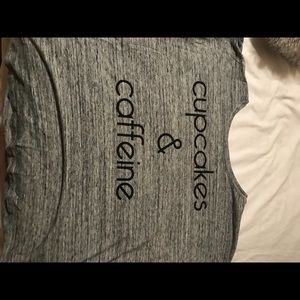 Cropped Cupcakes& Caffeine cute gray shirt